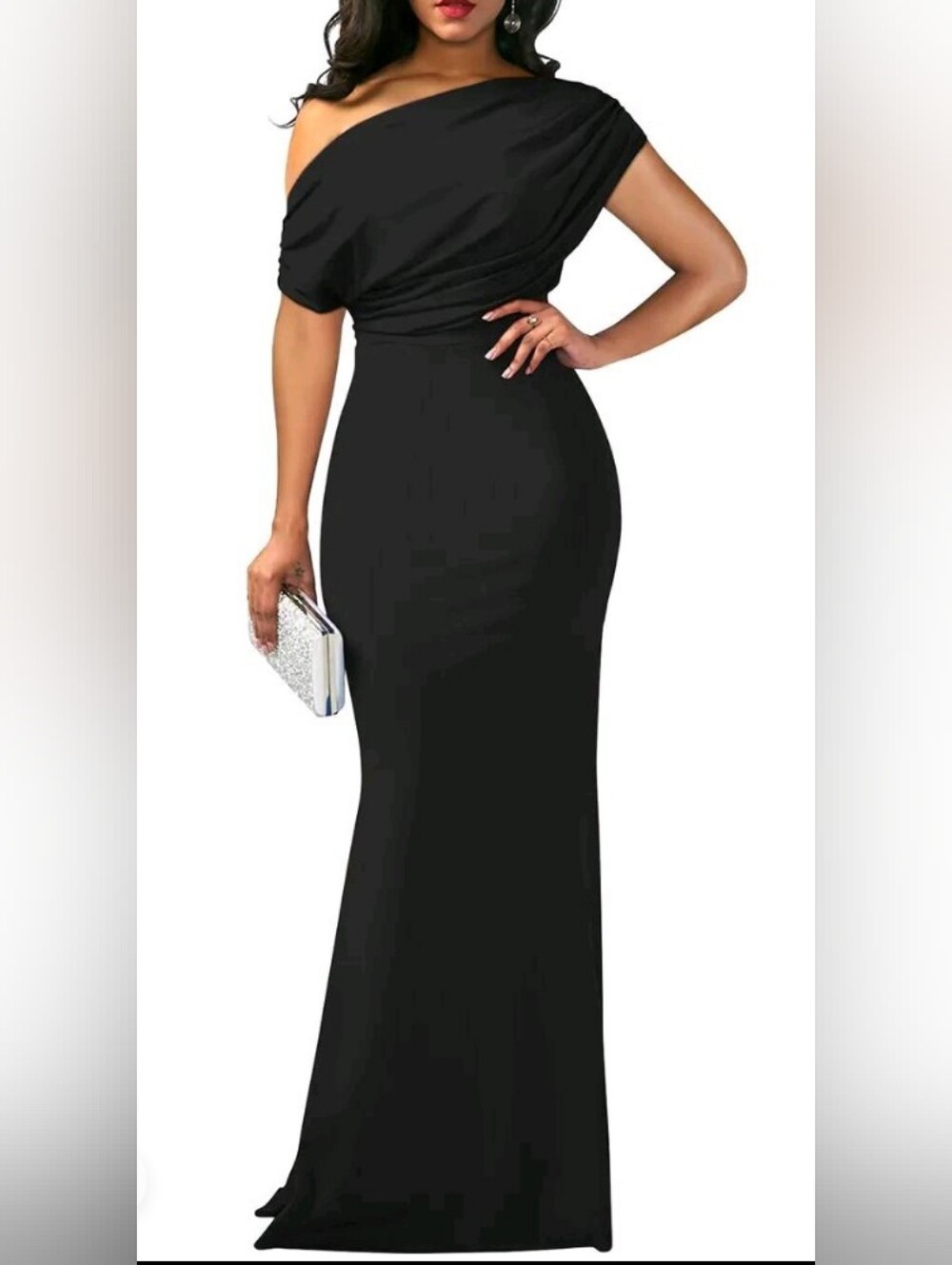 Elegant One-Shoulder Black Maxi Dress